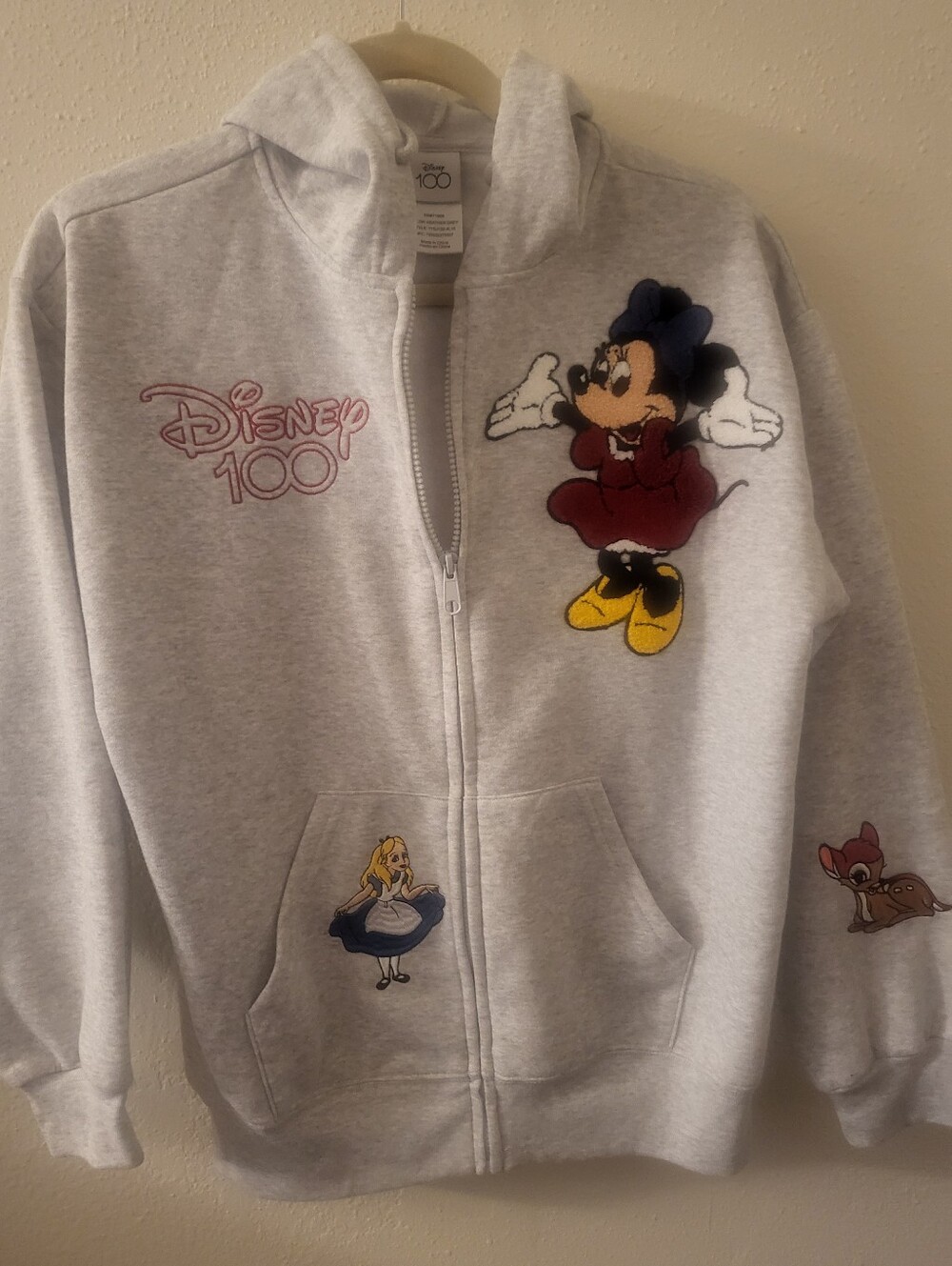 Disney Light Gray Hoodie with Bambi ,Minnie, MICKEY, and Alice In Wonderland